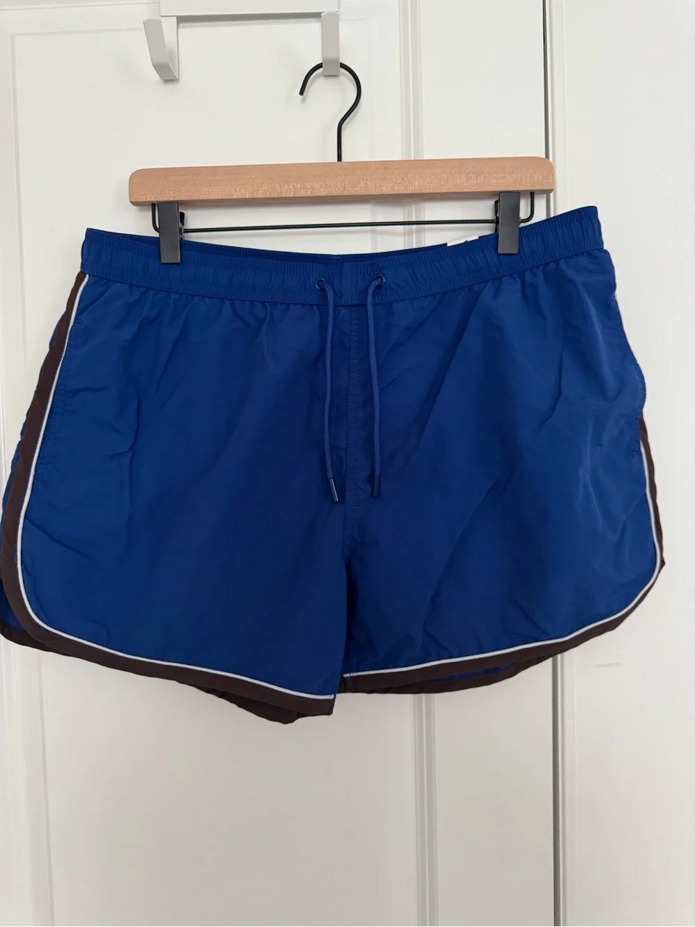 Zara Royal Blue Men's Swim Trunks with Brown Trim